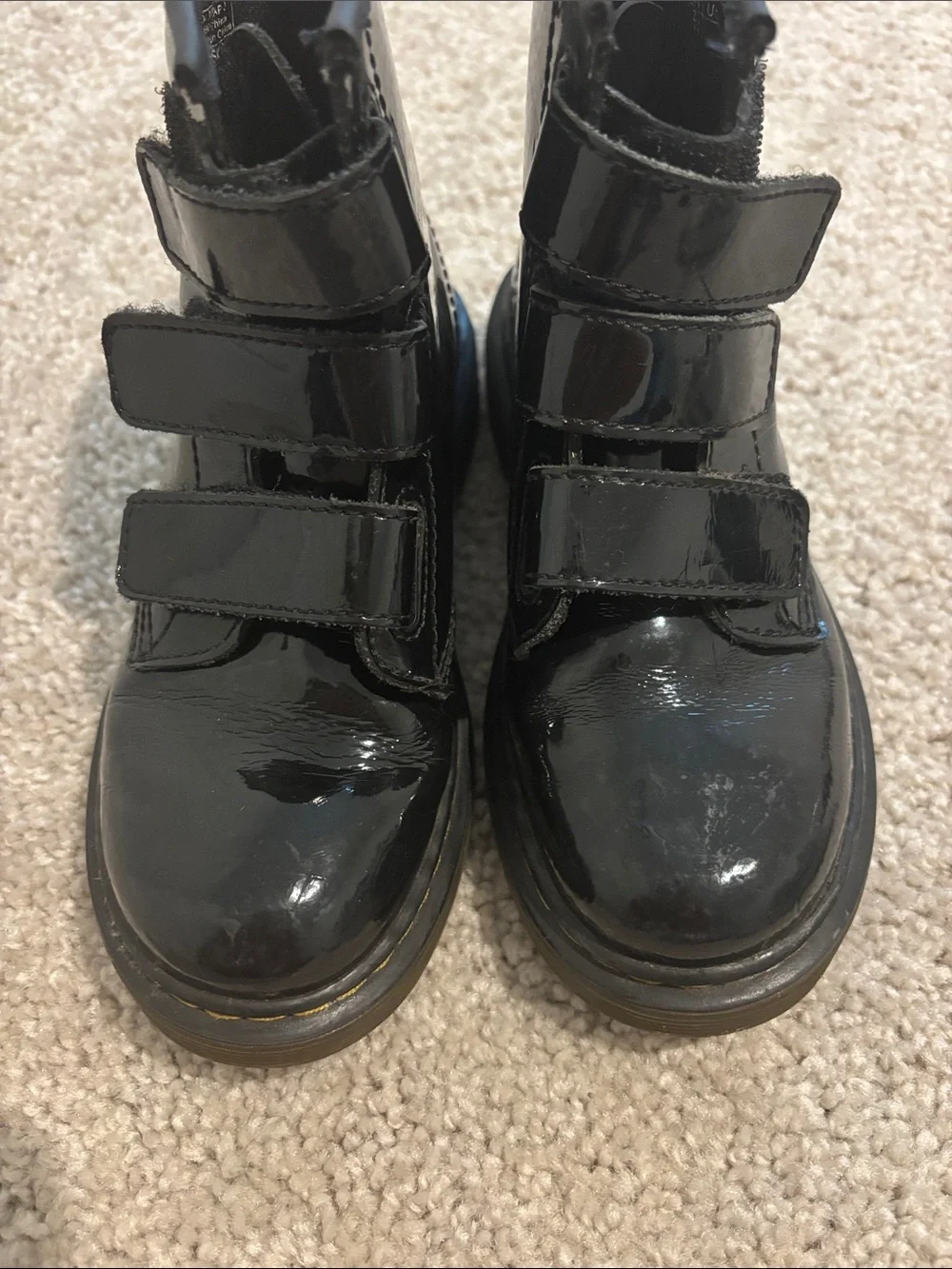 Dr. Martens Kids Black Patent Triple-Velcro Ankle Boots